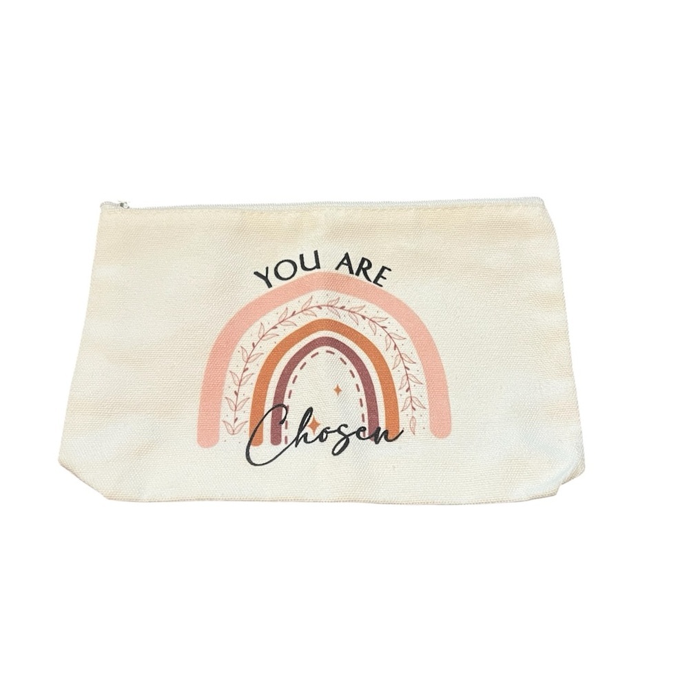 5/$25 Cream Canvas Pouch with Rainbow Design